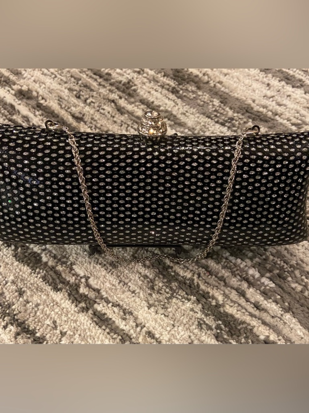 Expressions NYC silver and black glitter clutch silver chain strap